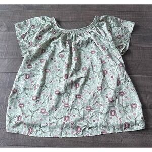 LOFT Women's light green with burgundy floral Blouse Size XL